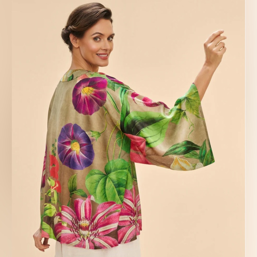 Powder Designs Oversized Botanical kimono jacket in soft diaphanous viscose-NWT